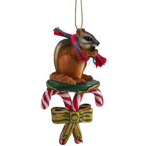Chipmunk with Candy Canes Christmas Ornament – Hand-Painted Stone Resin