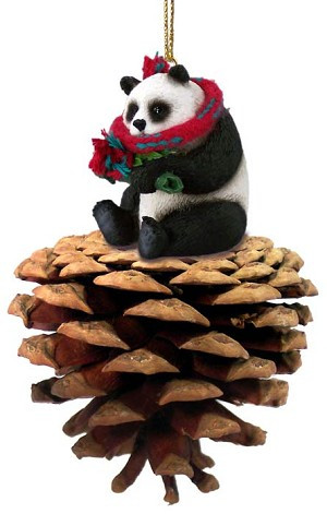 Panda on Pinecone Christmas Ornament – Hand-Painted Stone Resin