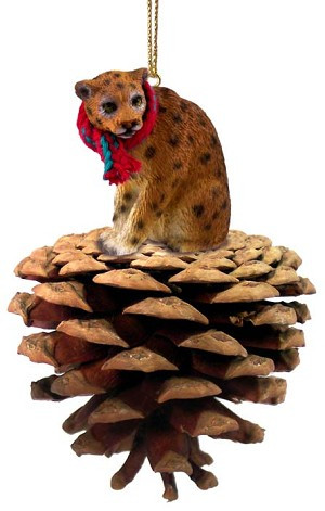 Leopard on Pinecone Christmas Ornament – Hand-Painted Stone Resin