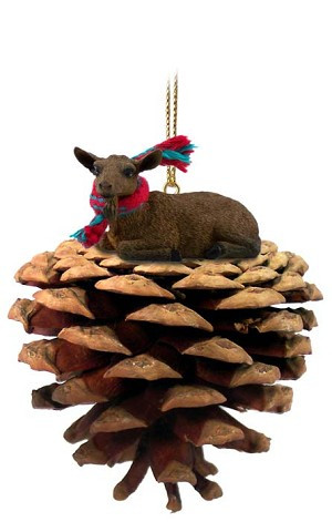 Brown Goat on Pinecone Christmas Ornament – Hand-Painted Stone Resin