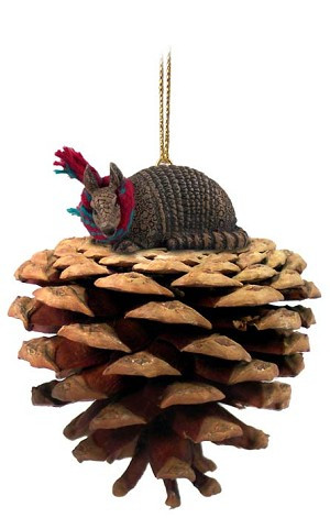 Armadillo on Pinecone Christmas Ornament – Hand-Painted Stone Resin