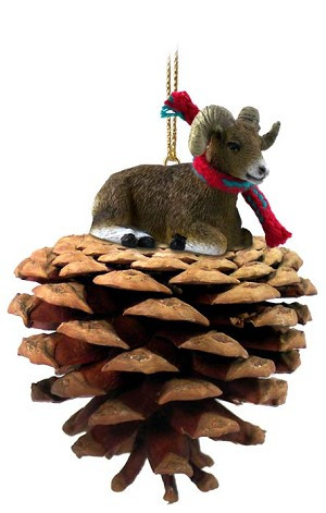 Big Horn Sheep on Pinecone Christmas Ornament – Hand-Painted Stone Resin