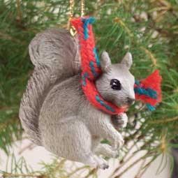 Gray Squirrel Hanging Ornament – Hand-Painted – Conversation Concepts