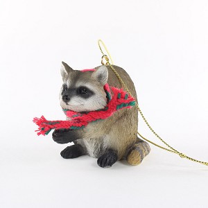 Raccoon Tiny One Large Christmas Ornament – Hand-Painted Stone Resin