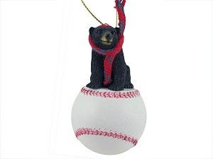 Black Bear on Baseball Hanging Ornament – Hand-Painted Stone Resin