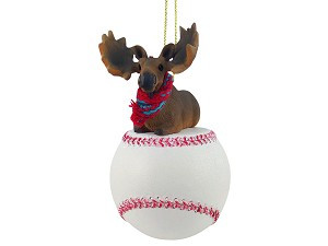 Bull Moose on Baseball Christmas Ornament – Hand-Painted Stone Resin