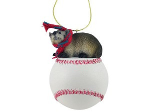 Badger on Baseball Christmas Ornament – Hand-Painted Stone Resin
