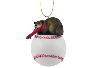 Beaver on Baseball Christmas Ornament – Hand-Painted Stone Resin