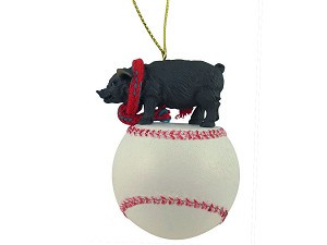 Black Pig on Baseball Christmas Ornament – Hand-Painted Stone Resin