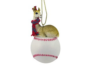 Llama on Baseball Hanging Ornament – Hand-Painted Stone Resin