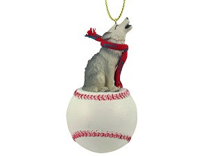 Gray Wolf on Baseball Hanging Ornament – Hand-Painted Stone Resin