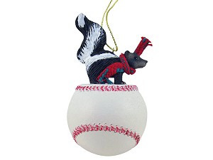 Skunk on Baseball Hanging Ornament – Hand-Painted Stone Resin