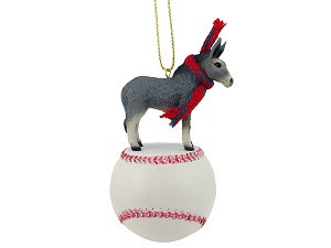 Donkey on Baseball Christmas Ornament – Hand-Painted Stone Resin