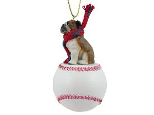 Bulldog on Baseball Hanging Ornament – Hand-Painted Stone Resin