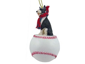 Brindle Bull Terrier Dog on Baseball Christmas Ornament – Hand-Painted Stone Resin