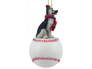 Black Silver German Shepherd Dog on Baseball Christmas Ornament – Hand-Painted Stone Resin