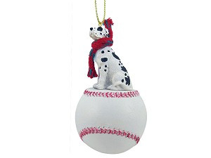 Harlequin Uncropped Ears Great Dane Dog on Baseball Christmas Ornament – Hand-Painted Stone Resin