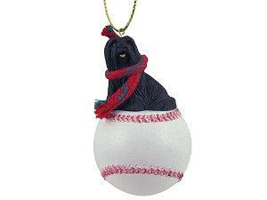 Black Lhasa Apso Dog on Baseball Christmas Ornament – Hand-Painted Stone Resin