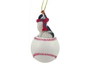 Black & White Japanese Chin Dog on Baseball Christmas Ornament – Hand-Painted Stone Resin