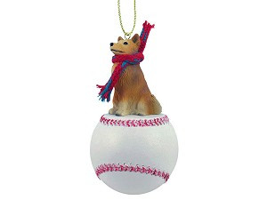 Finnish Spitz Dog on Baseball Christmas Ornament – Hand-Painted Stone Resin