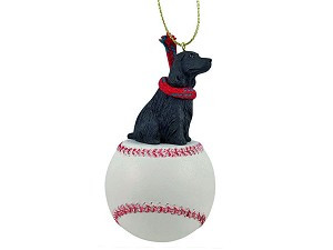 Black English Cocker Spaniel Dog on Baseball Hanging Ornament – Hand-Painted Stone Resin