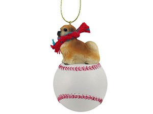Tibetan Spaniel Dog on Baseball Hanging Ornament – Hand-Painted Stone Resin