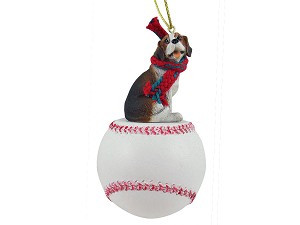 Beagle Dog on Baseball Christmas Ornament – Hand-Painted Stone Resin