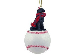 Newfoundland Dog on Baseball Christmas Ornament – Hand-Painted Stone Resin