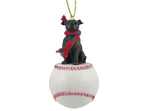 Brindle Staffordshire Bull Terrier Dog on Baseball Christmas Ornament – Hand-Painted Stone Resin