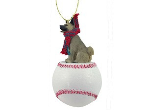 Gray Akita Dog on Baseball Christmas Ornament – Hand-Painted Stone Resin