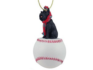 Black Giant Schnauzer Dog on Baseball Christmas Ornament – Hand-Painted Stone Resin