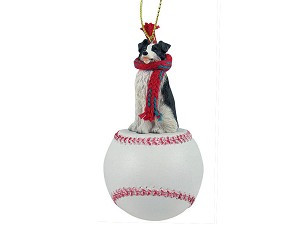 Border Collie Dog on Baseball Christmas Ornament – Hand-Painted Stone Resin