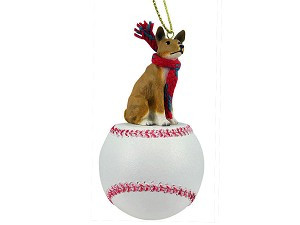 Basenji Dog on Baseball Christmas Ornament – Hand-Painted Stone Resin