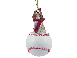 Brown & White Cavalier King Charles Spaniel Dog on Baseball Christmas Ornament