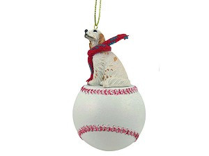 Orange Belton English Setter Dog on Baseball Christmas Ornament – Hand-Painted Stone Resin