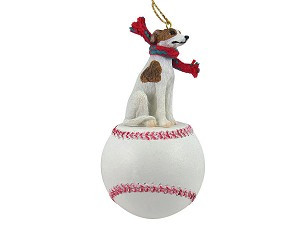 Brindle & White Whippet Dog on Baseball Christmas Ornament – Hand-Painted Stone Resin