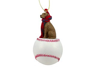 Vizsla Dog on Baseball Christmas Ornament – Hand-Painted Stone Resin