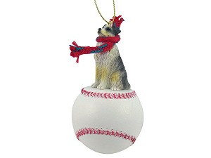 Blue Docked Australian Shepherd Dog on Baseball Christmas Ornament – Hand-Painted Stone Resin
