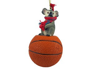 Koala on Basketball Hanging Ornament – Hand-Painted Stone Resin
