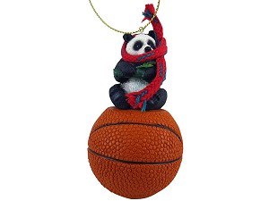 Basketball Panda on Basketball Christmas Ornament – Hand-Painted Stone Resin