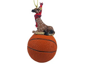 Basketball Giraffe on Basketball Hanging Ornament – Hand-Painted Stone Resin