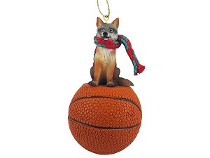 Gray Fox on Basketball Christmas Ornament – Hand-Painted Stone Resin