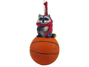 Raccoon on Basketball Hanging Ornament – Hand-Painted Stone Resin