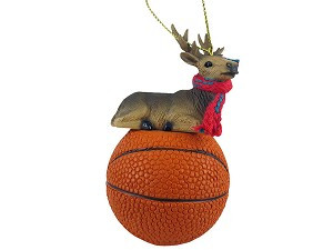 Basketball Bull Elk on Basketball Hanging Ornament – Hand-Painted Stone Resin