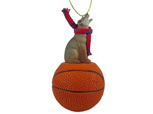 Coyote on Basketball Christmas Ornament – Hand-Painted Stone Resin