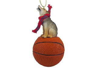 Timber Wolf on Basketball Christmas Ornament – Hand-Painted Stone Resin