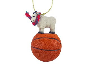 Mountain Goat on Basketball Christmas Ornament – Hand-Painted Stone Resin