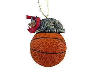 Armadillo on Basketball Christmas Ornament – Hand-Painted Stone Resin