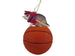 Mouse on Basketball Hanging Ornament – Hand-Painted Stone Resin