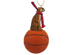 Cheetah on Basketball Christmas Ornament – Hand-Painted Stone Resin